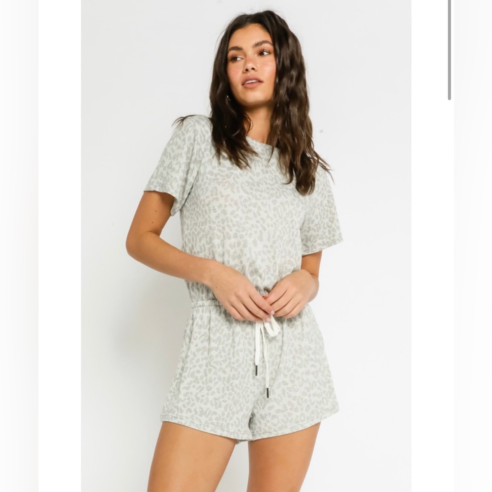 Soft Oatmeal/Grey Drawstring Romper